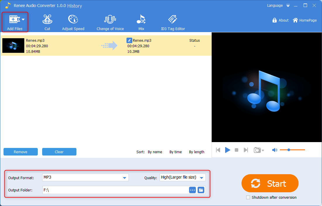 select the target files in renee audio converter