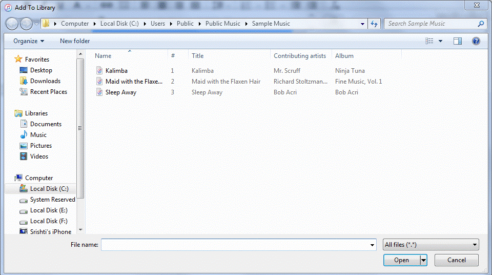 select music files and add them to itunes