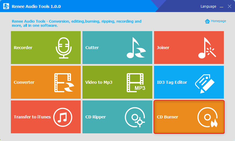 click cd burner in renee audio tools