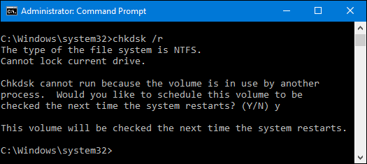 press enter to run chkdsk r to fix errors