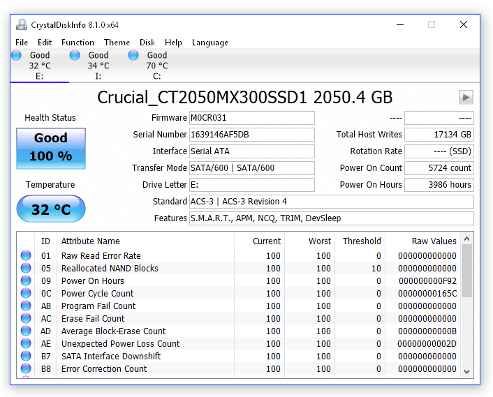 run ssd health check with crystaldiskinfo