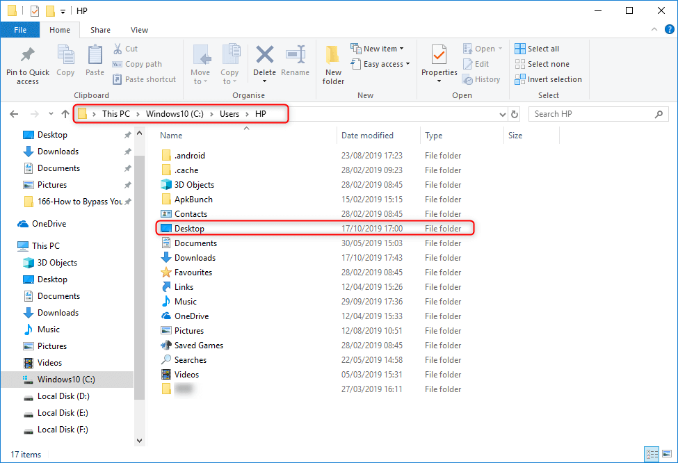 open desktop folder in pc if the desktop location is not available