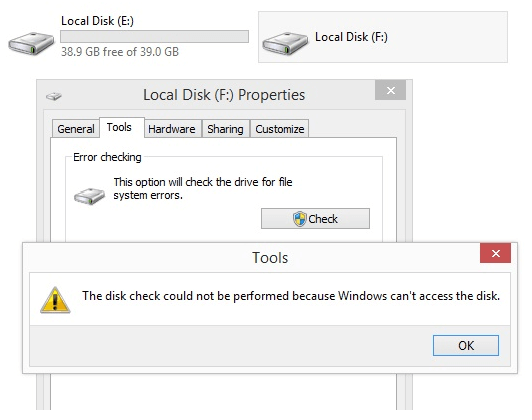 the disk check could not be performed because windows cannot access the disk