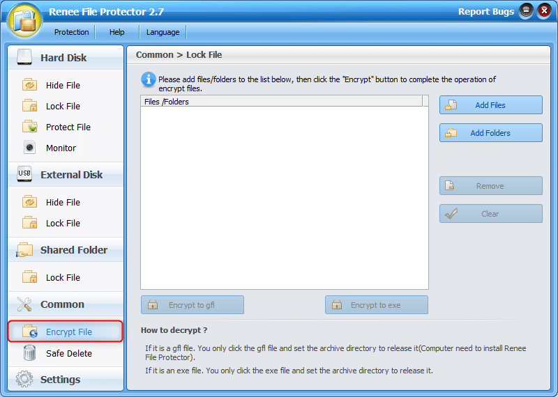 use renee file protector to encrypt file