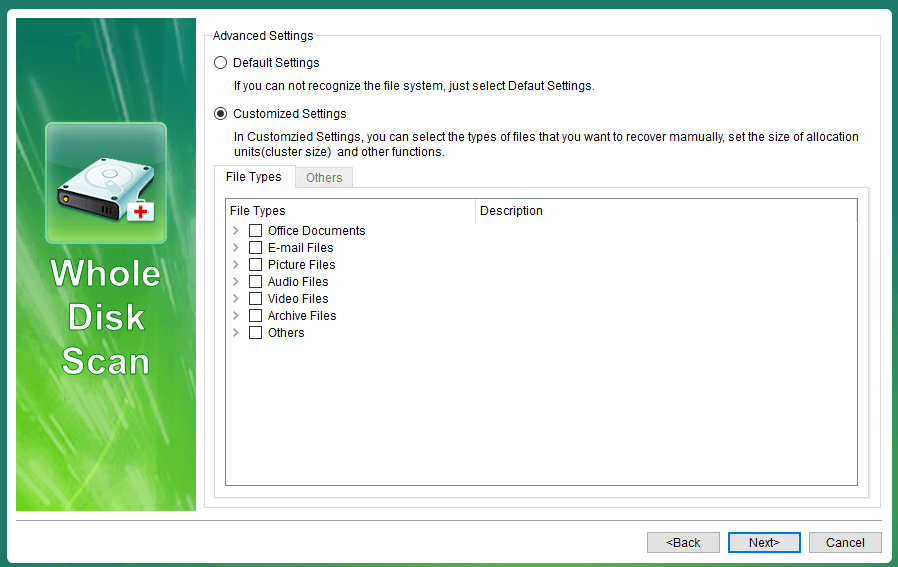 select the file types to be recovered in renee undeleter