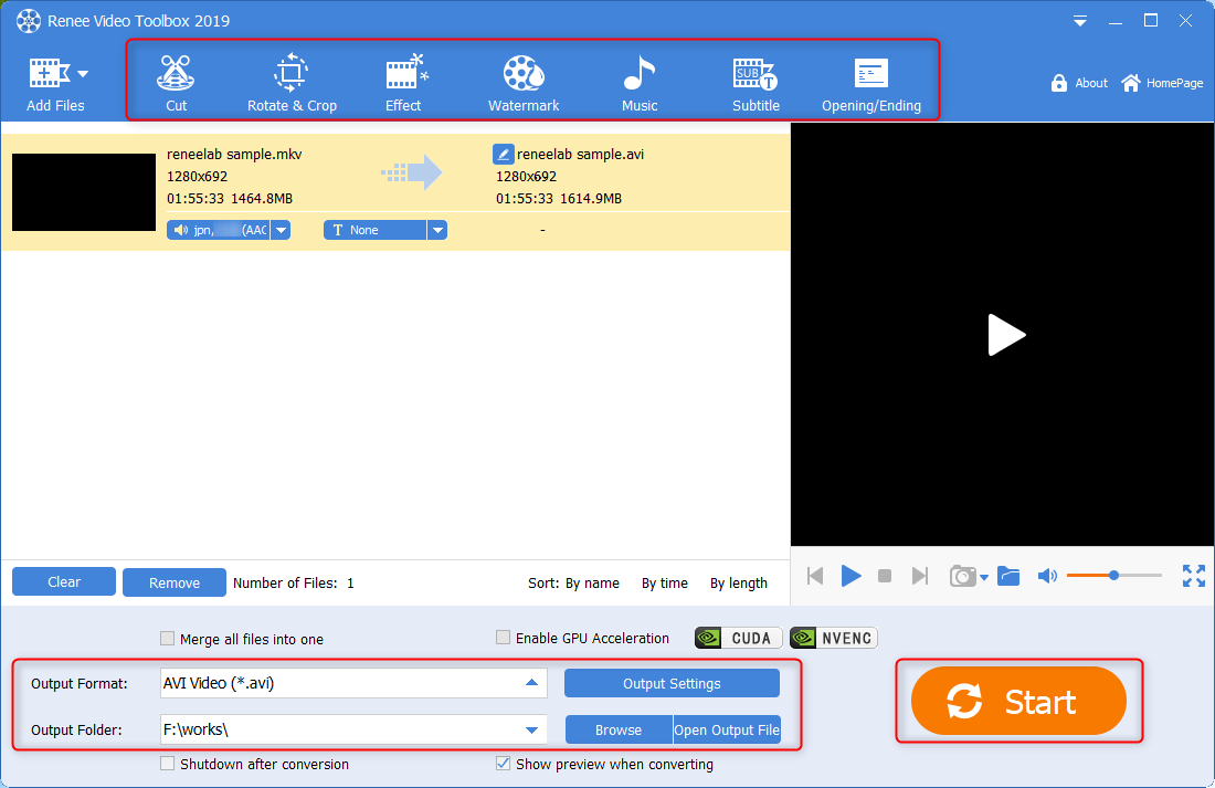 choose functions on renee video editor pro