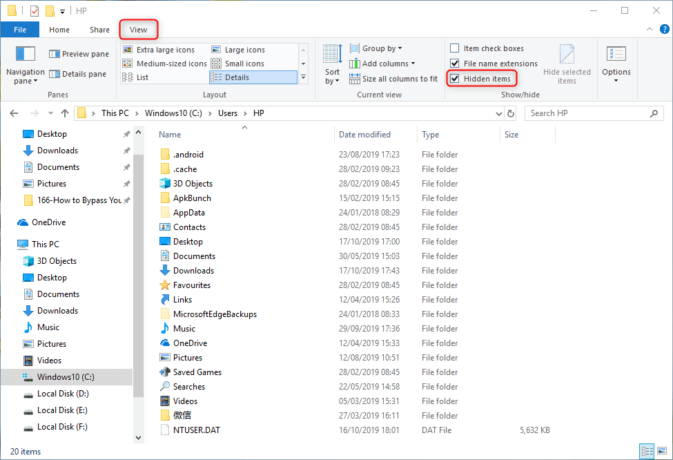 show hidden items in windows