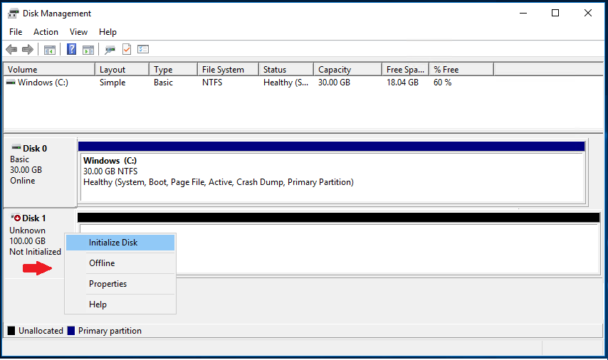 how to initialize a disk step 2