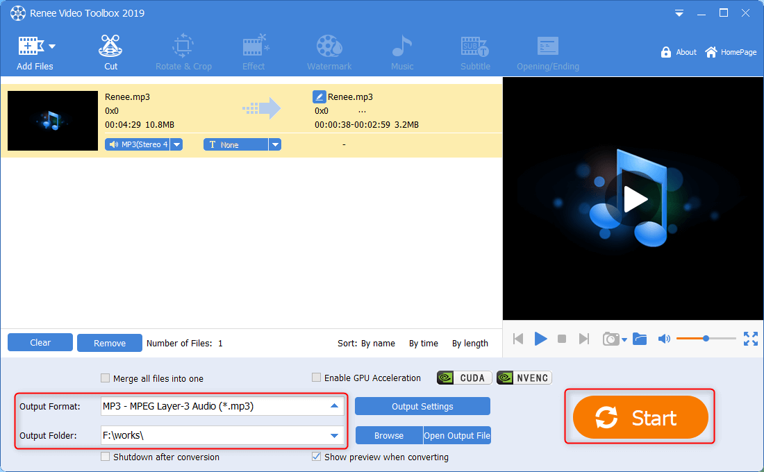 save the cut mp3 audio in renee video editor pro