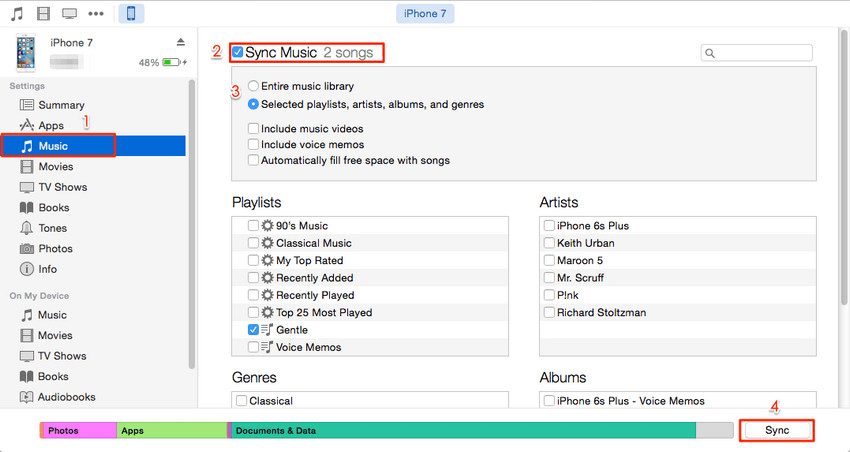 how to sync the added music to iphone