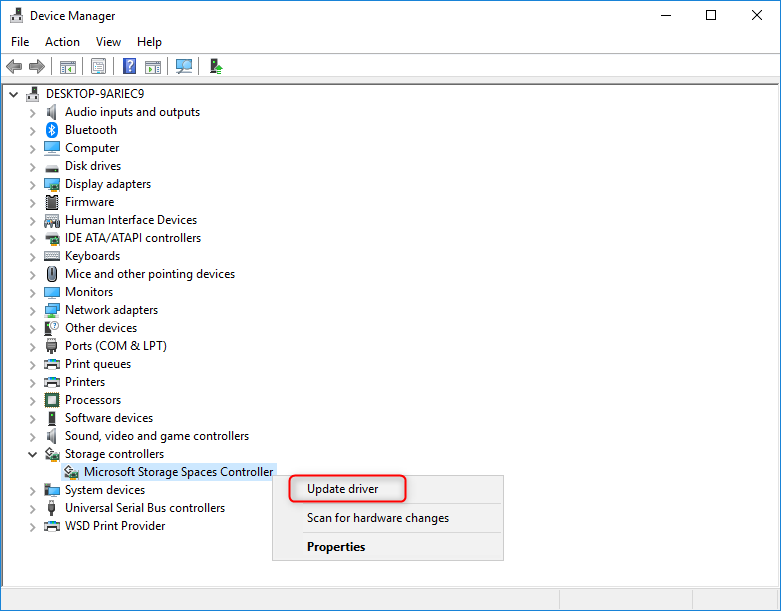 update storage controller driver in disk manager