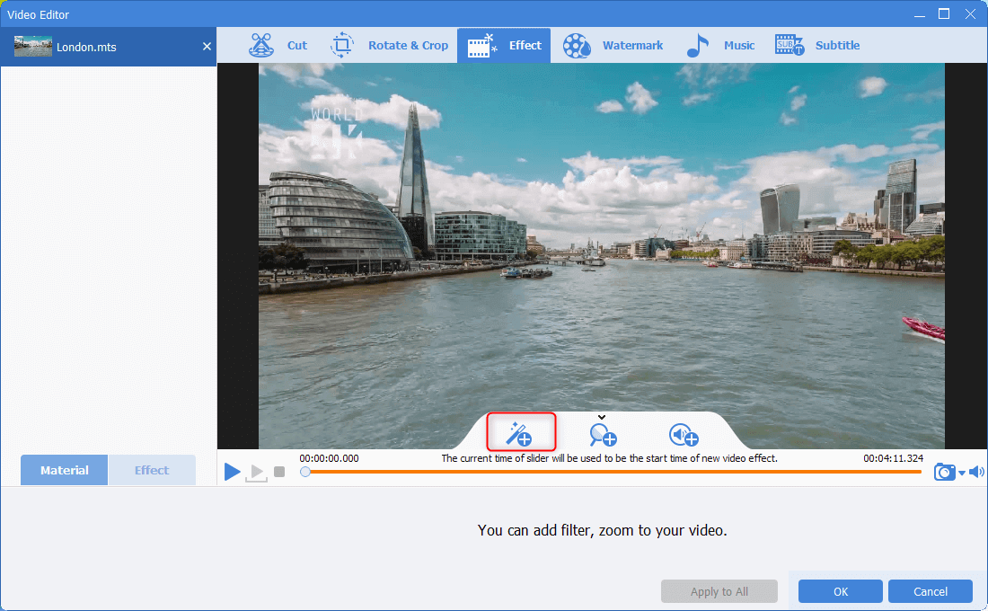 add filters for mts files in renee video editor pro