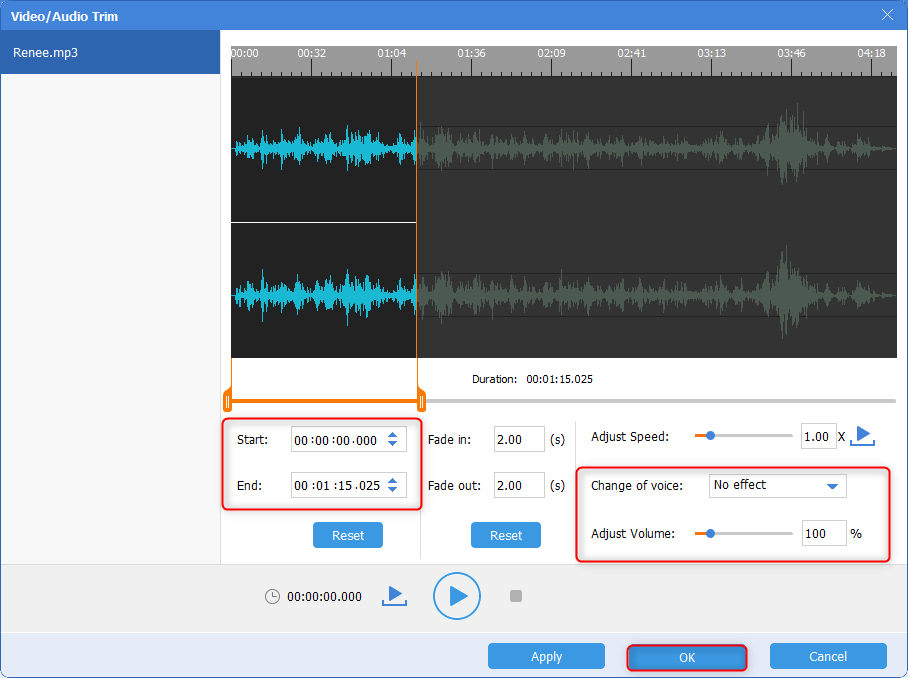 adjust volume and change voice in audio tools