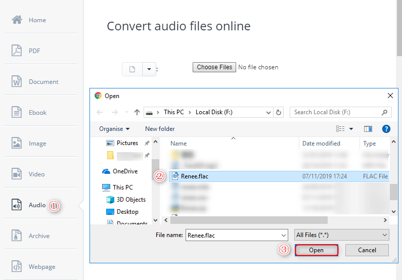 upload the target file to aconvertcom