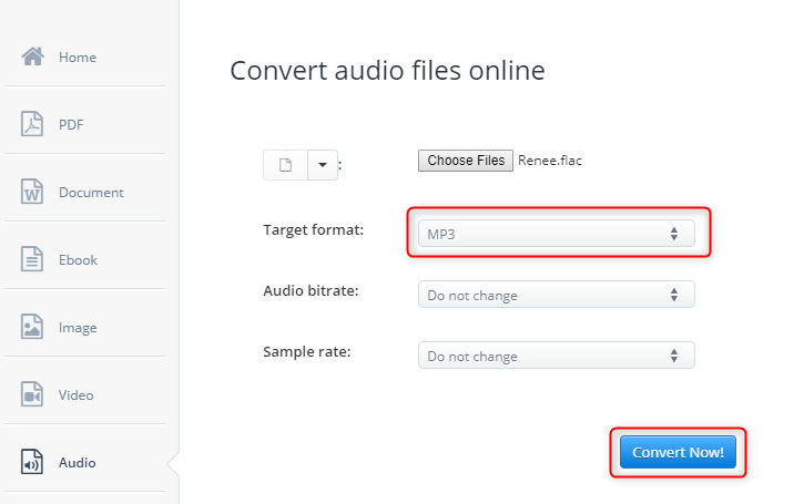 convert flac to mp3 on aconvertcom