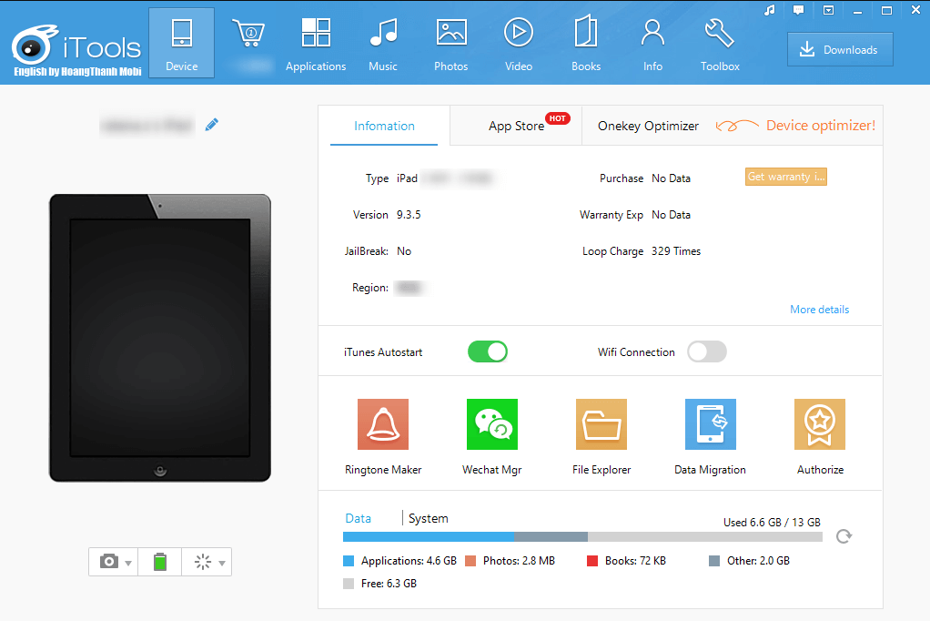 open itools and connect ipad to the computer