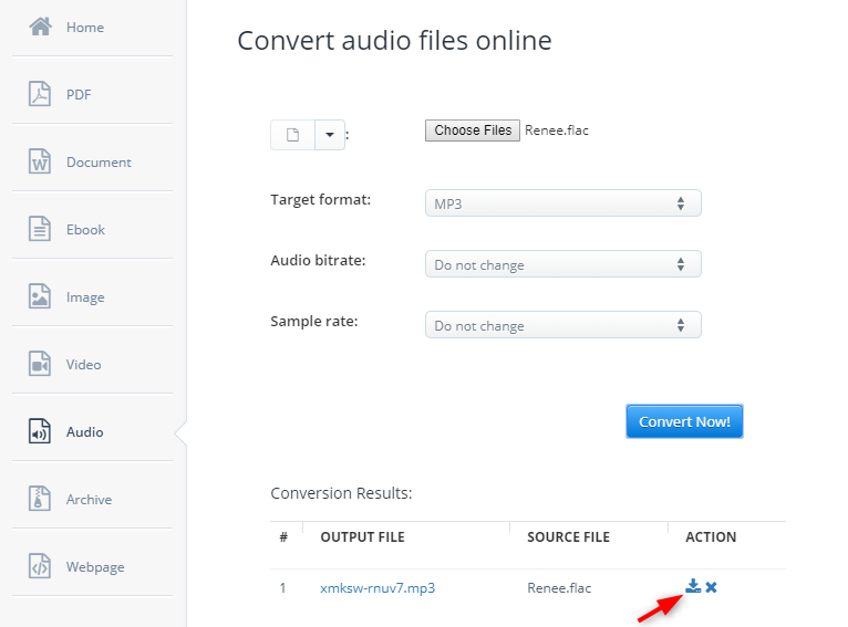 download from aconvet after being converted from flac to mp3