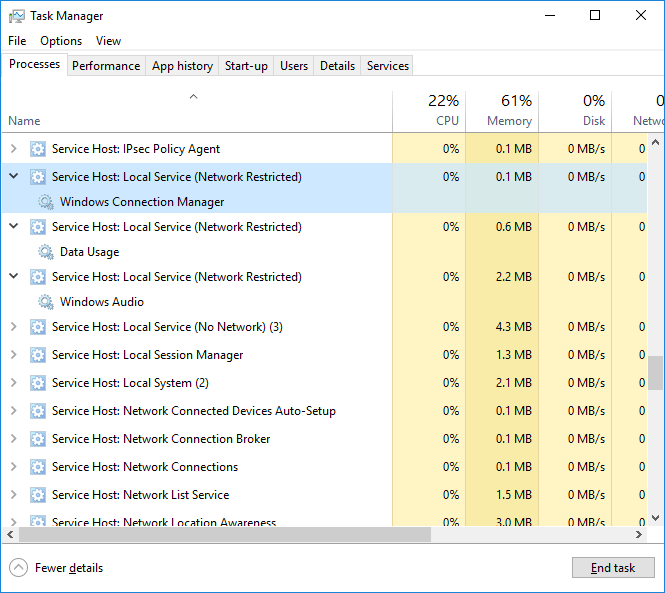 end task in item svchost.exe service host: local system (network restricted)