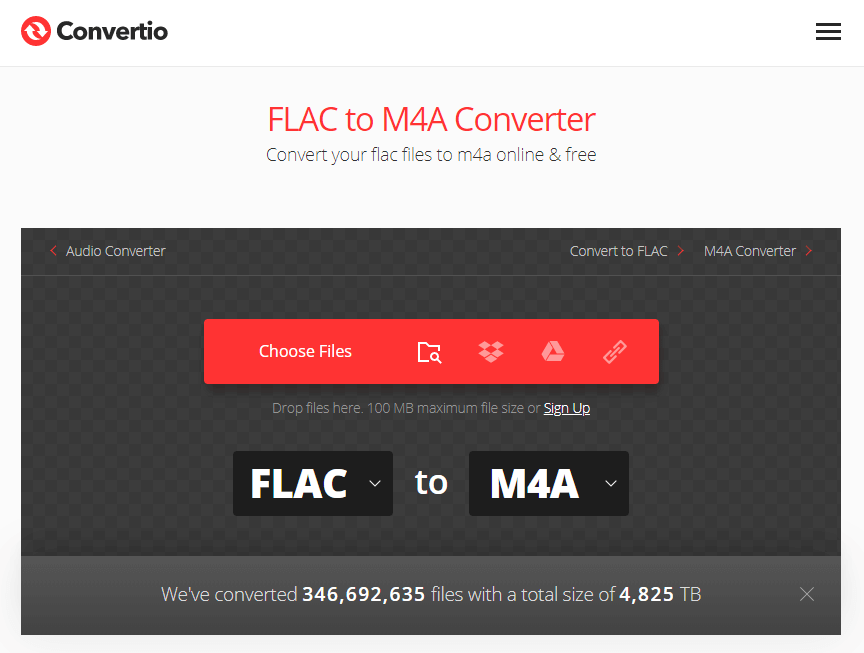 convert flac to m4a on convertio