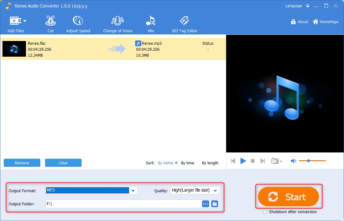 use renee audio converter to convert flac to mp3