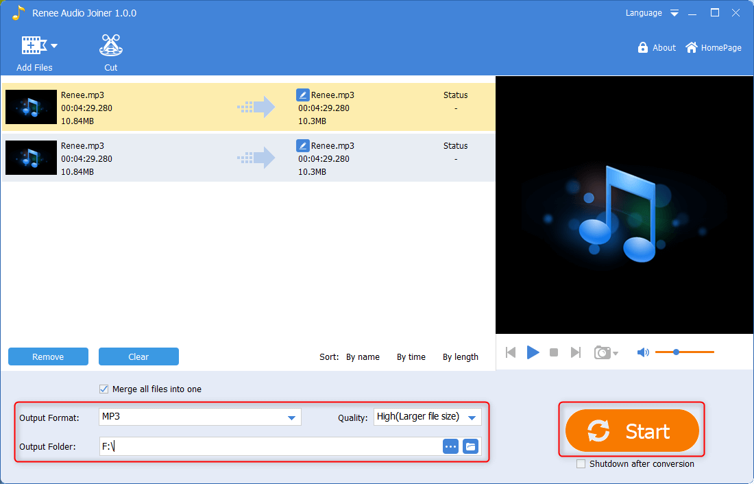 set format and folder before joining audio files