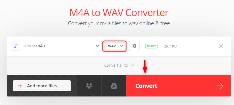 convert m4a to wav in convertio