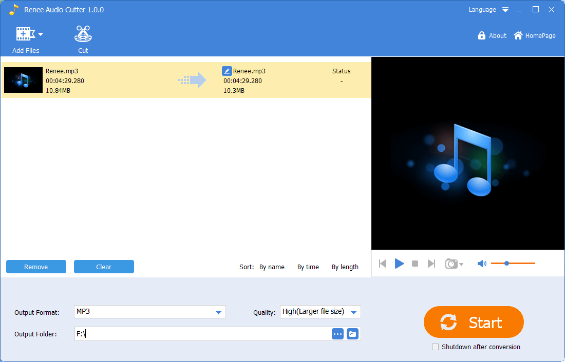 select and open the mp3 audio in renee audio cutter