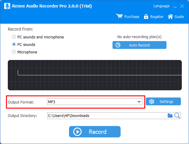 online music to mp3 set mp3 as the output format in renee audio recorder pro