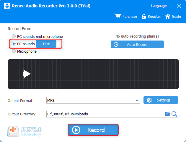 record computer sounds in renee audio recorder pro