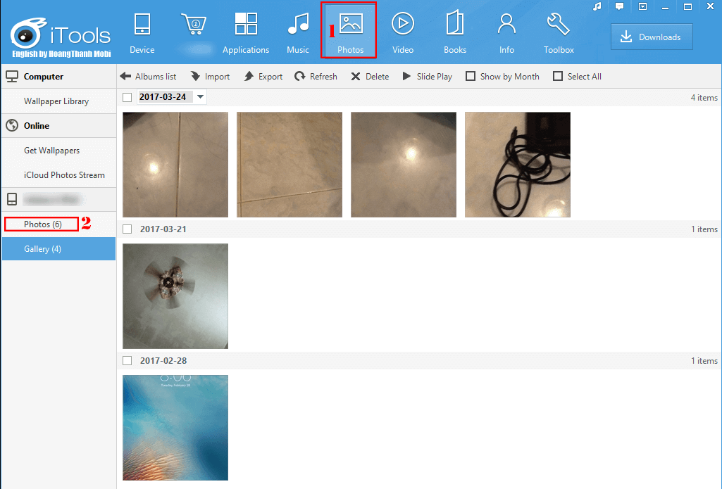 open itools and see the photos stored in ipad