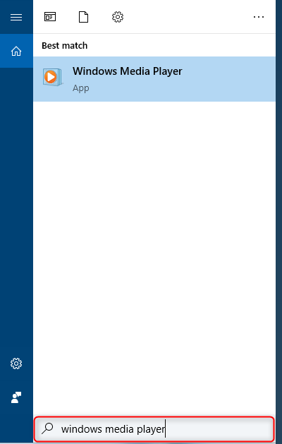 type and search windows media player