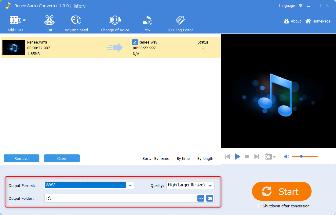 convert wma to wav with renee audio converter