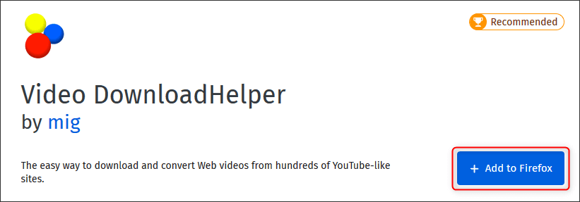 add the extension program video download helper to firefox