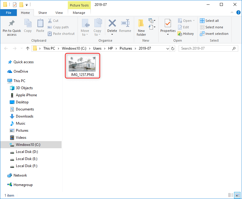 check the imported photos in the file explorer