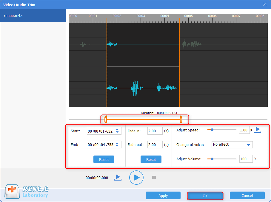 cut m4a file with renee audio tools