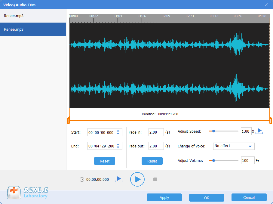 how to cut audio files and music with renee audio tools