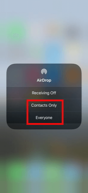 select contact only or everyone for ios airdrop