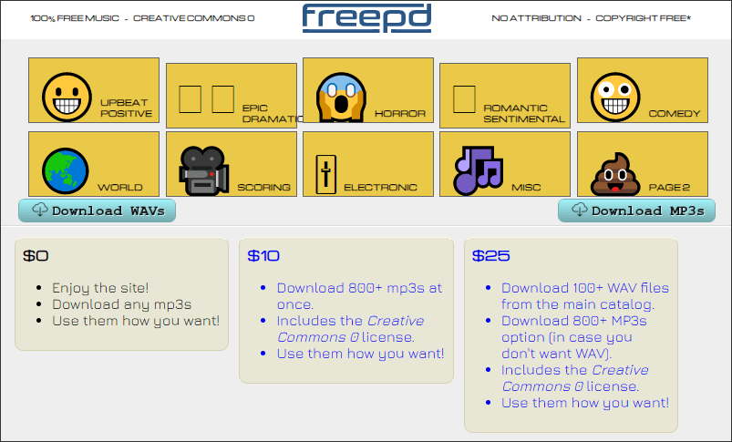 obtain audio materials from freepd