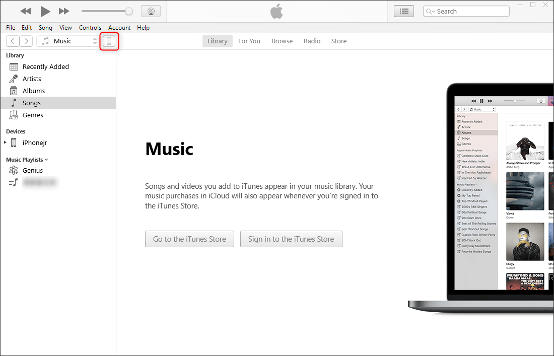 click iphone icon to enter the device in itunes