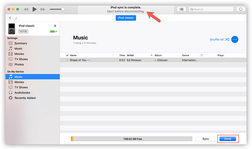 complete to transfer music from itunes to ipod