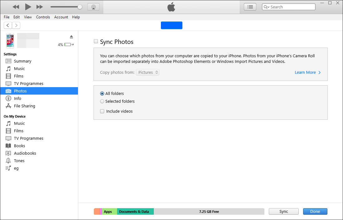 go to itunes photos and sync