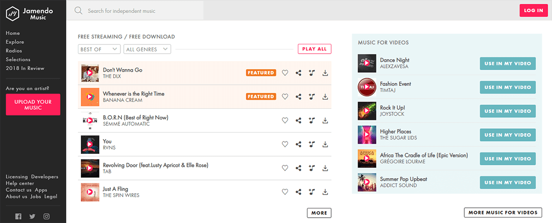 get access to jamendo to download songs