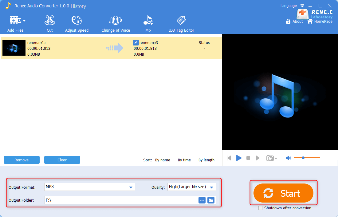 use renee audio converter to convert m4a to mp3