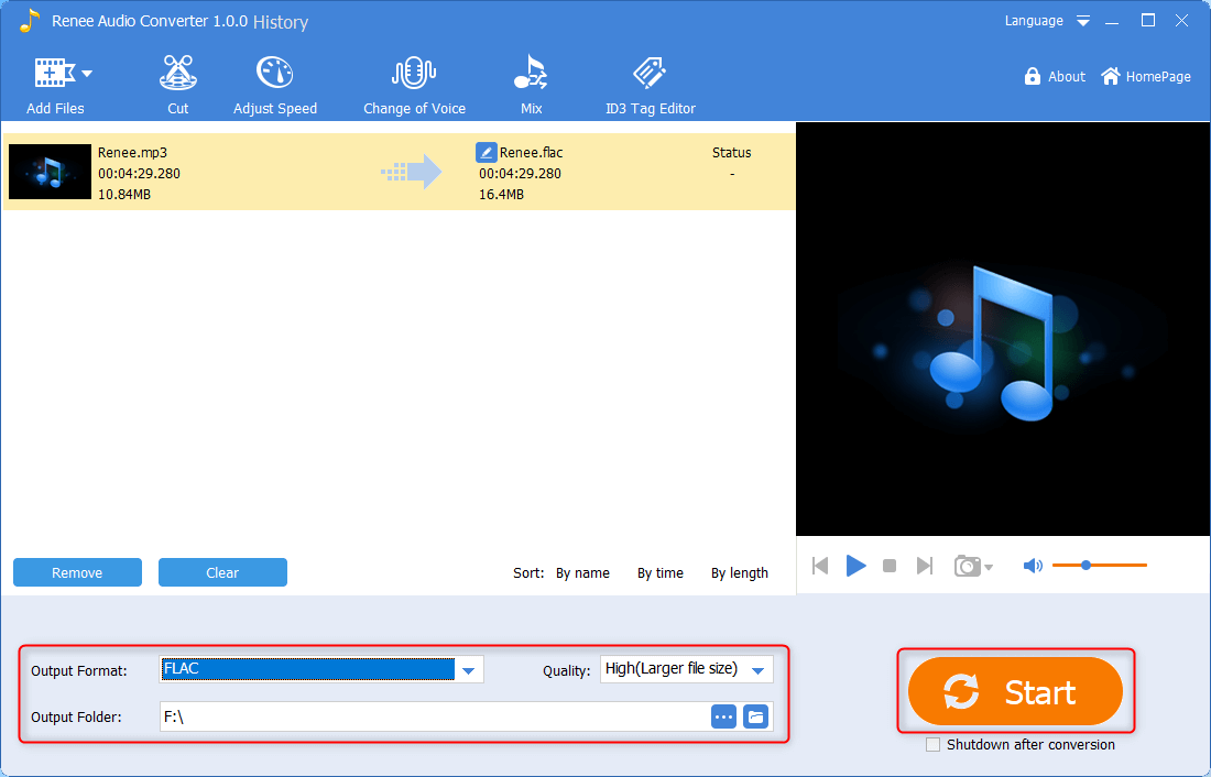 use renee audio converter to convert mp3 to flac