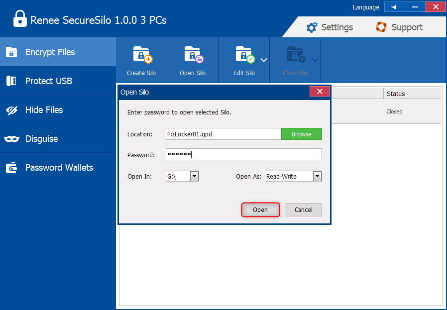 open the locked files in renee secure silo