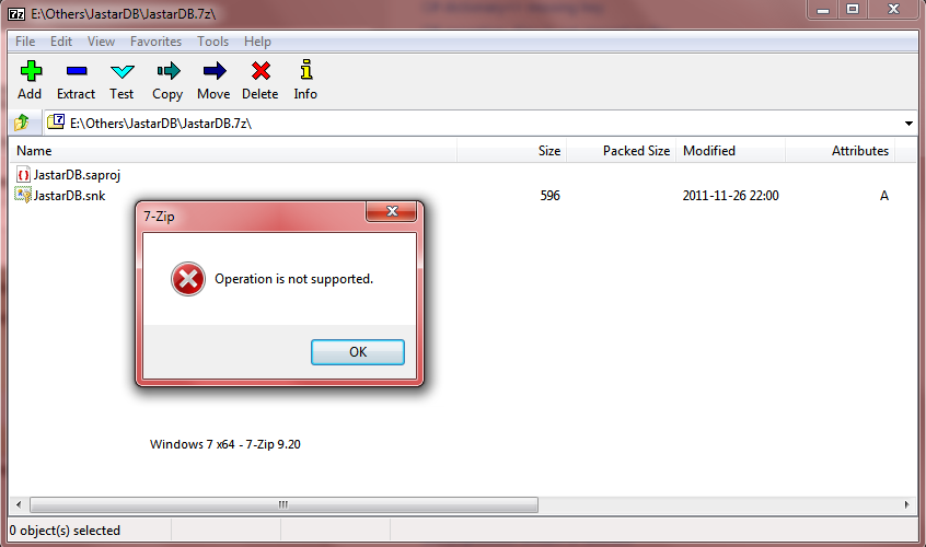 the current operation is not supported in winrar