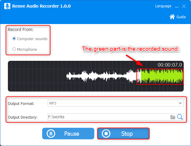 online music to mp3 record sounds from renee audio recorder