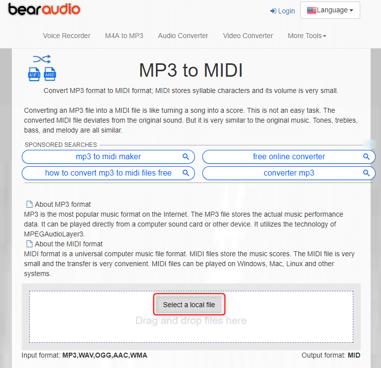 select a local mp3 file in bearaudio