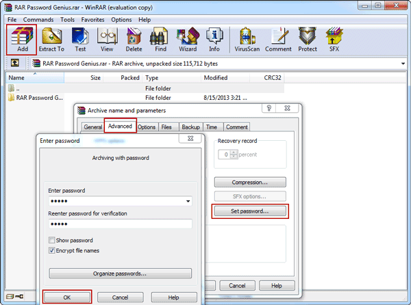 how to use winrar compress the file and set a password in winrar file compression software