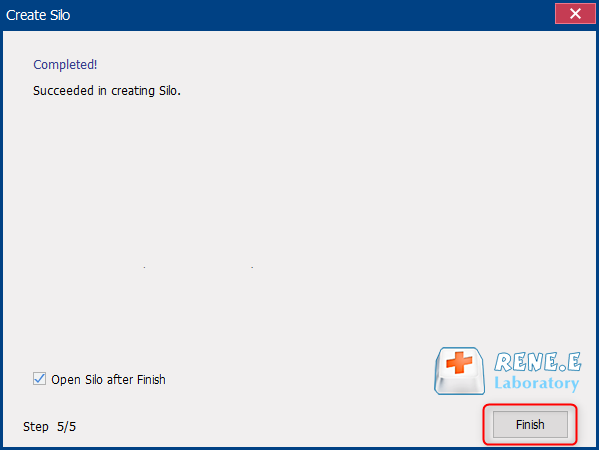 click to successfully finish creating silo in renee secure silo